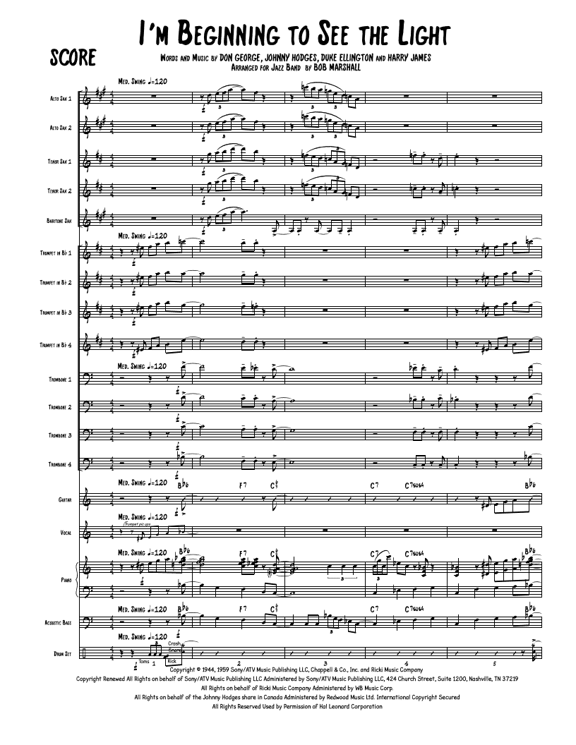 I M Beginning To See The Light Big Band Music Snowflower Music