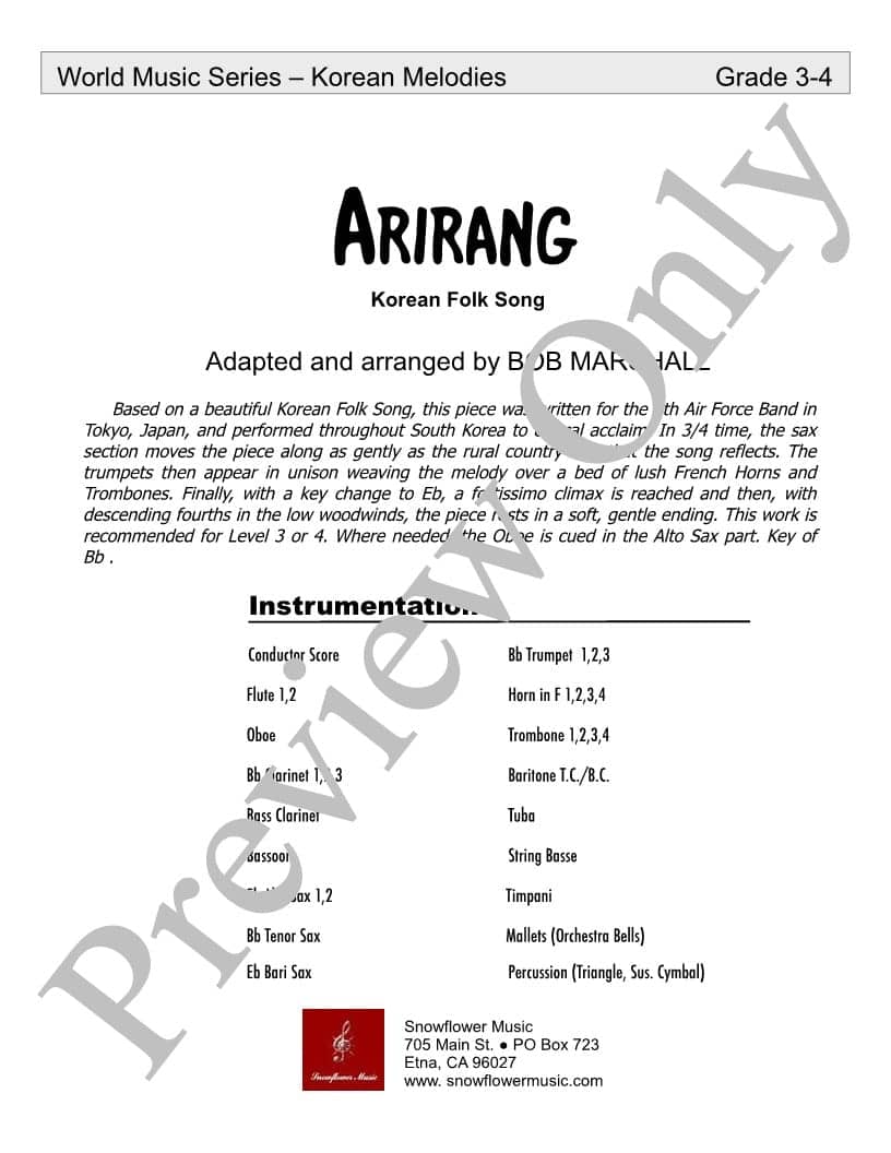 Arirang | Concert Band | Snowflower Music